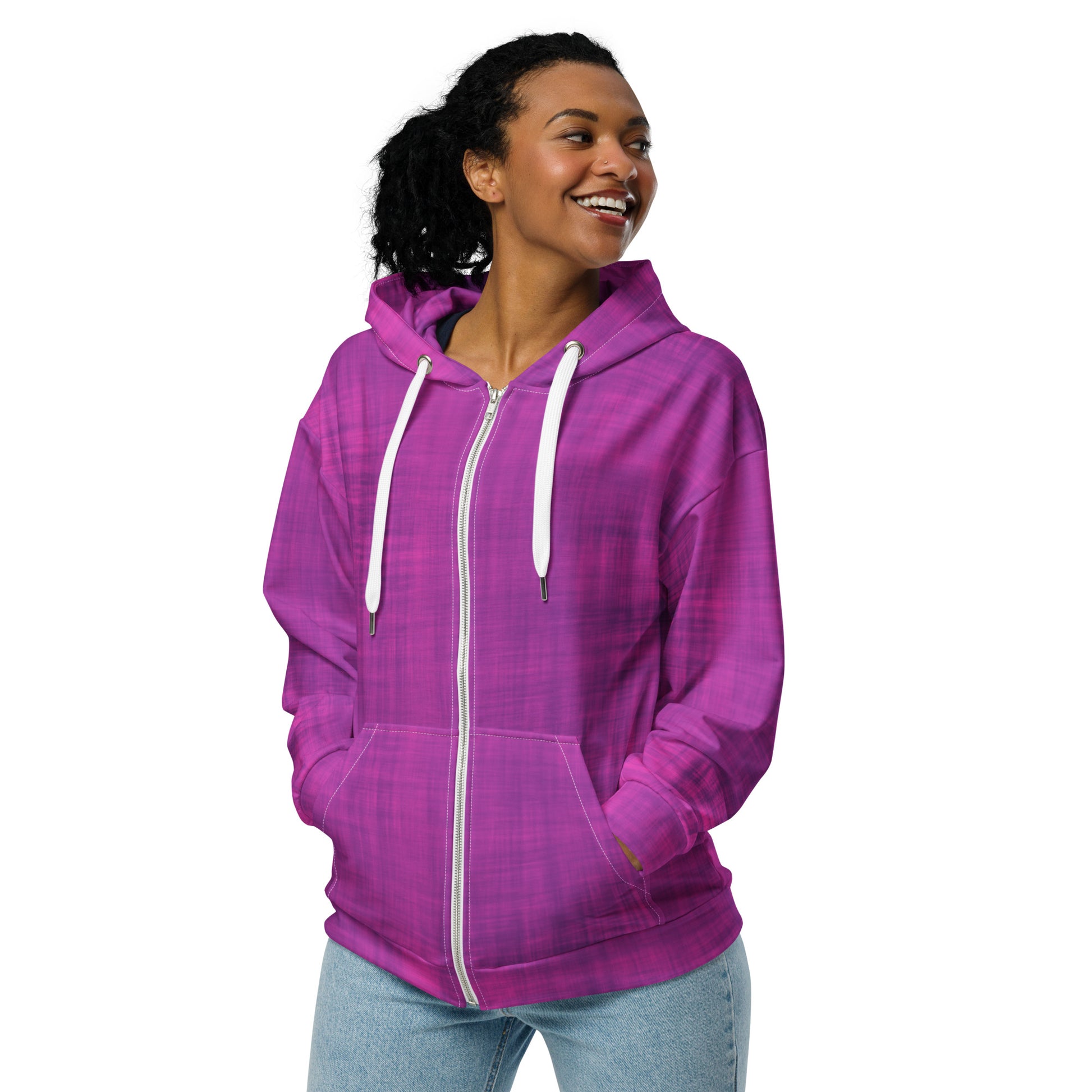 Color Pop Unisex Zip Hoodie - Cyber Pink