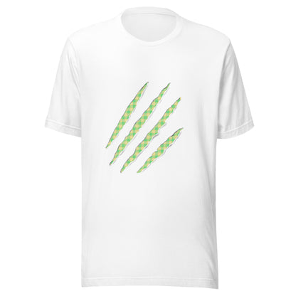 White t-shirt with Neon Green & Yellow claw marks