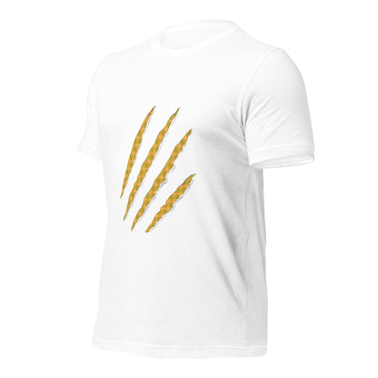 White t-shirt with Orange & Green claw marks