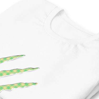 White t-shirt with Neon Green & Yellow claw marks