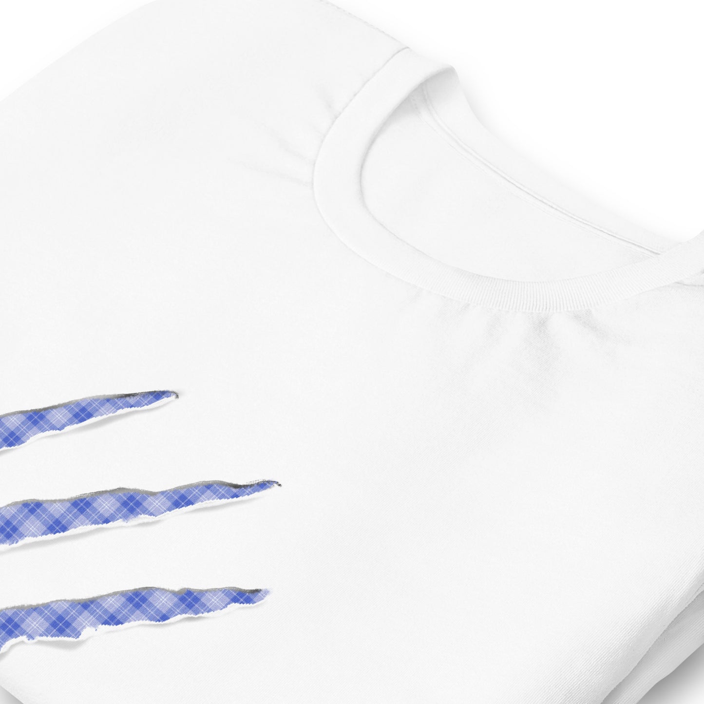 White t-shirt with Midnight Blue claw marks