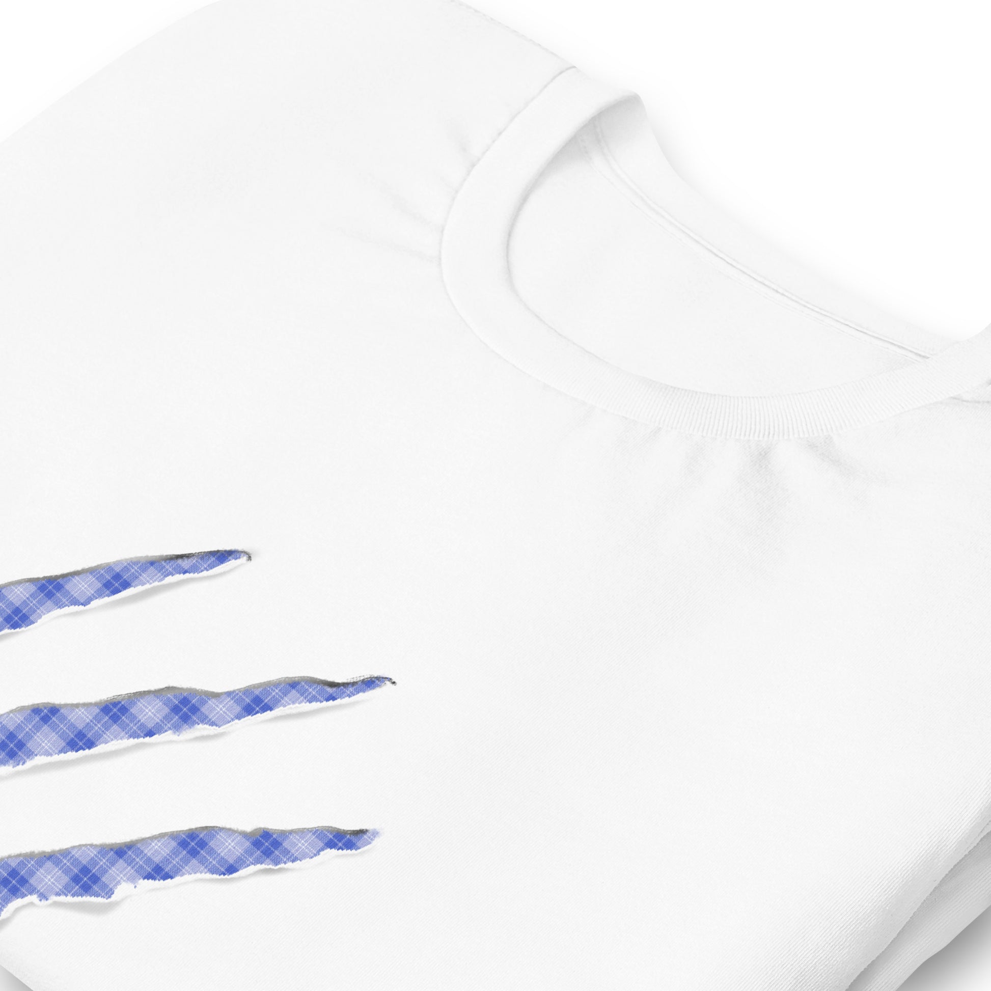 White t-shirt with Midnight Blue claw marks