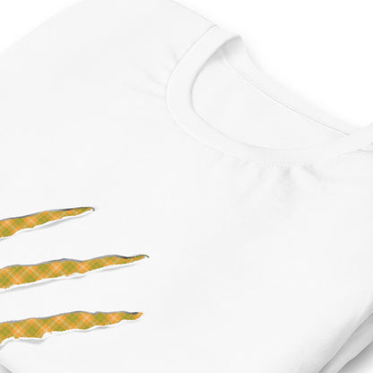 White t-shirt with Orange & Green claw marks